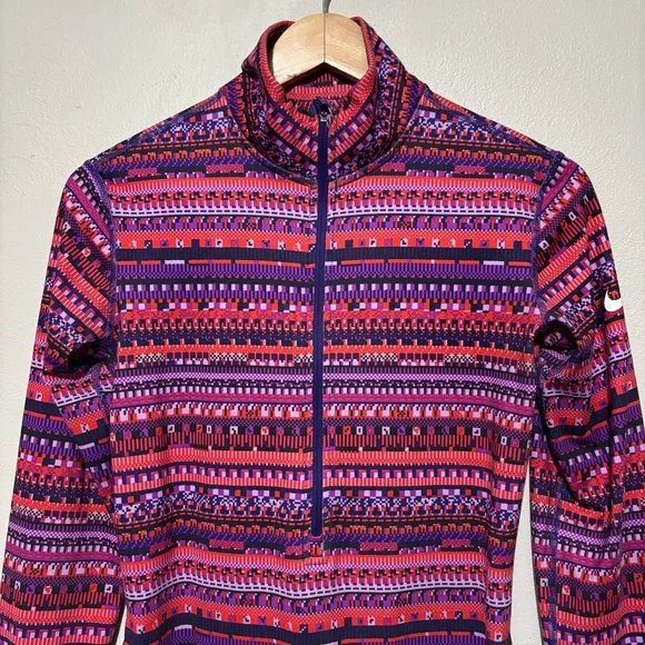 Nike Dri Fit Quarter Zip Long Sleeve Athletic Top Shirt Size Medium Abstract - Picture 7 of 11